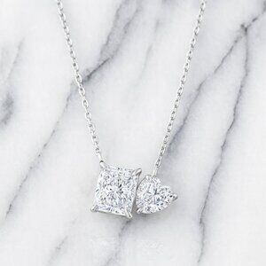 “Graciela” Toi et Moi two stone silver necklace